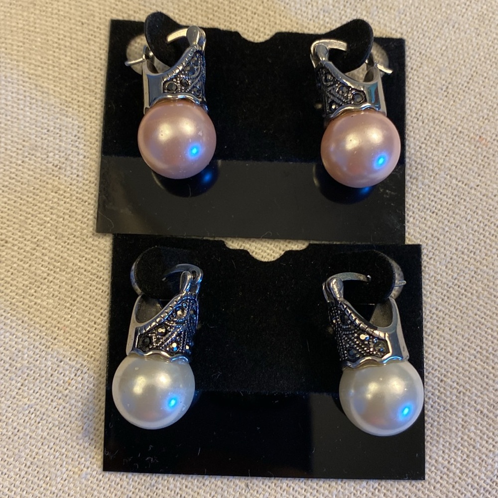 2 Pair Stainless Steel Pearl Earrings
